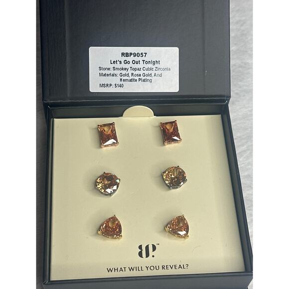 bp Jewelry - RBP9057 BP Simply Studs Earrings Smokey Topaz CZ RG and hematite plating